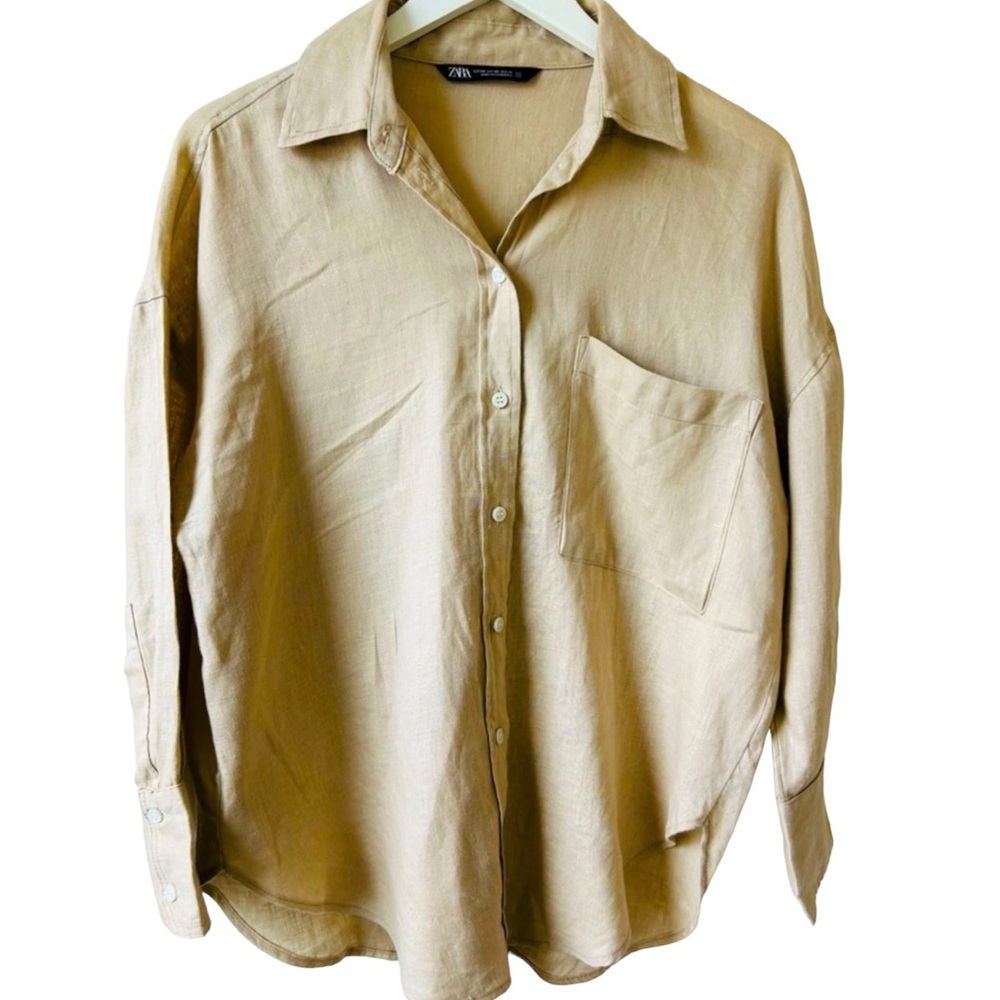 Zara Linen Shirt in Beige Size XS